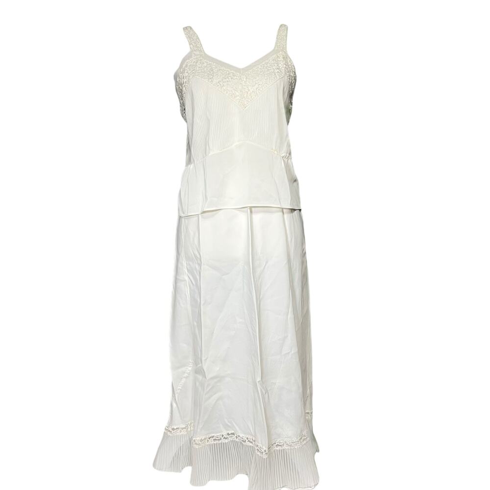 Vintage Lingerie Skirt Set Size Small White Half Slip Camisole Lace Accent Hem